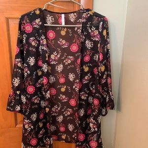 Xhiliration Sheer Black Floral Kimono